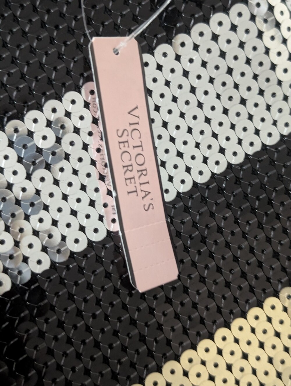 Victoria's Secret Black and Sequin Stripe Tote 12.75"x15.75" - Picture 7 of 8